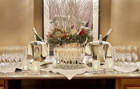 A display of champagne filled glasses