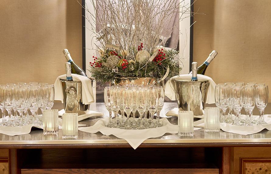 A display of champagne filled glasses