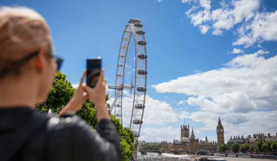 Woman taking photo of the London Eye