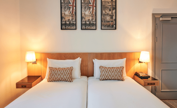 Close up of twin beds with pillows