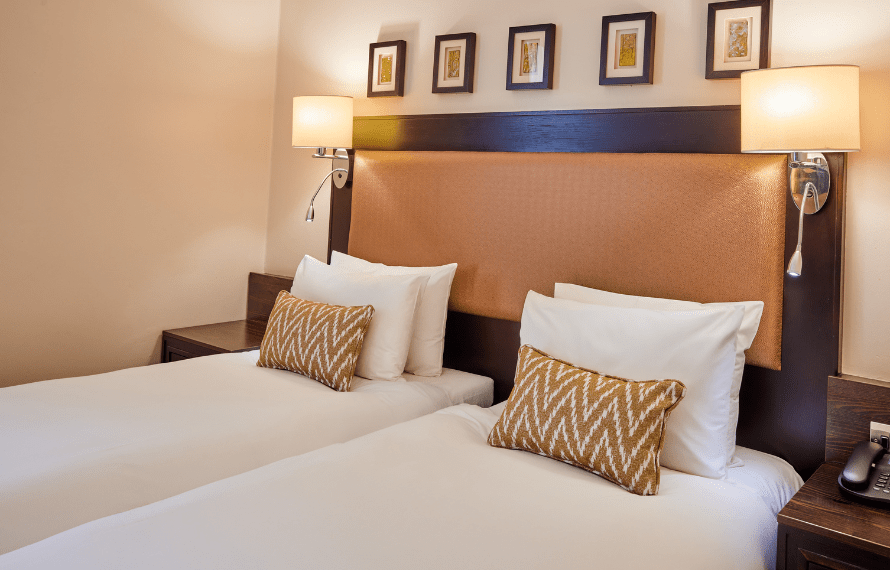 Heathrow Deluxe twin room close up of bed