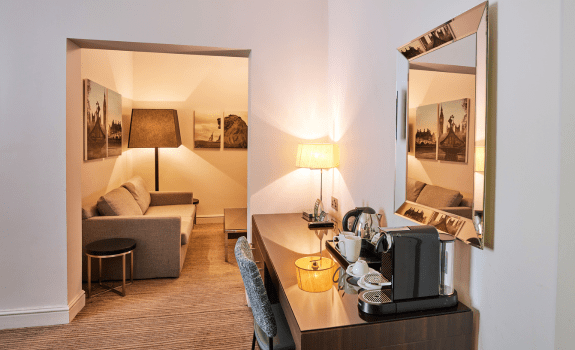 Nespresso machine and tea area in junior suite