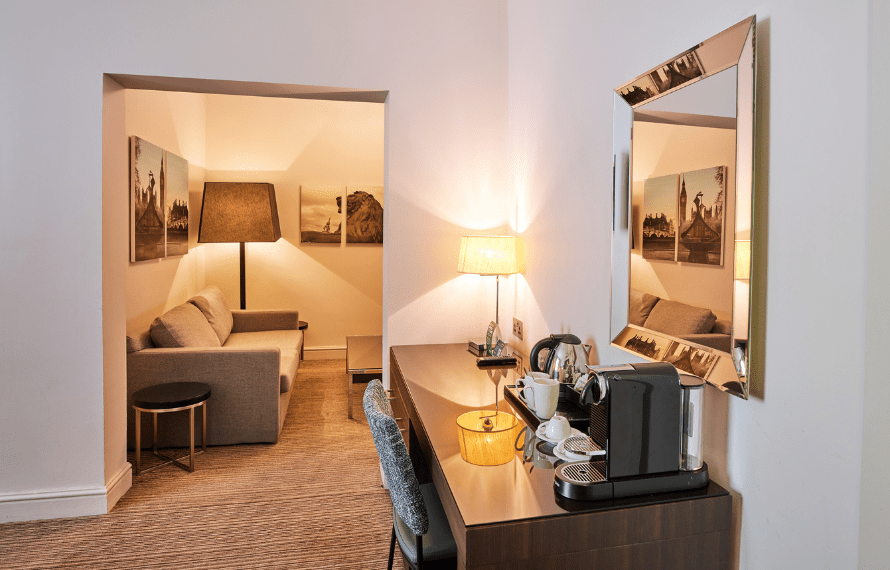 Nespresso machine and tea area in junior suite