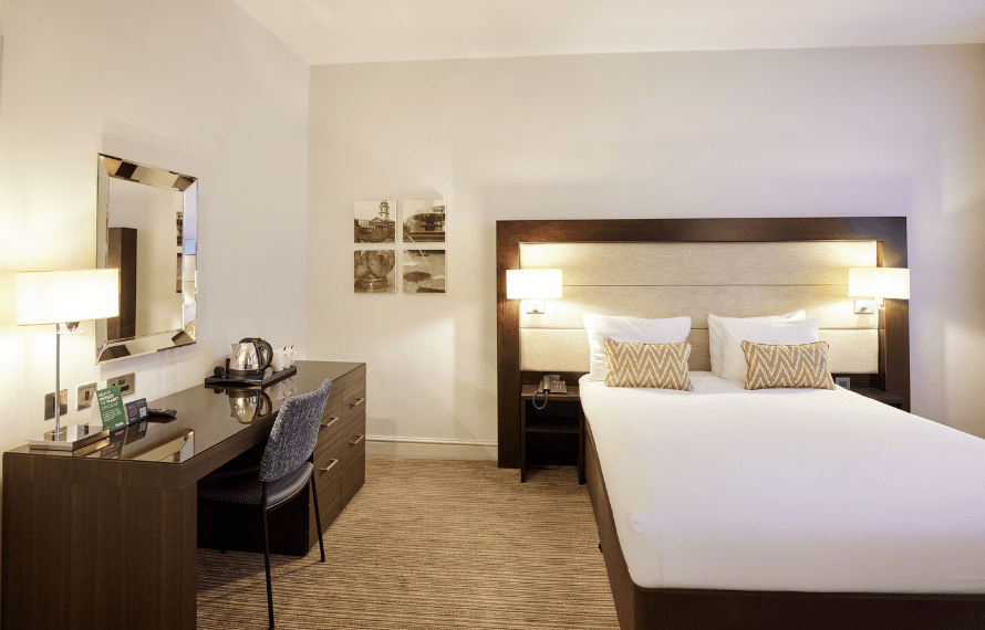 Double bed with desk
