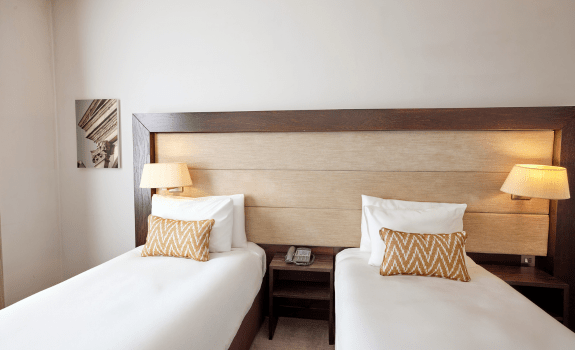 Close up of twin beds