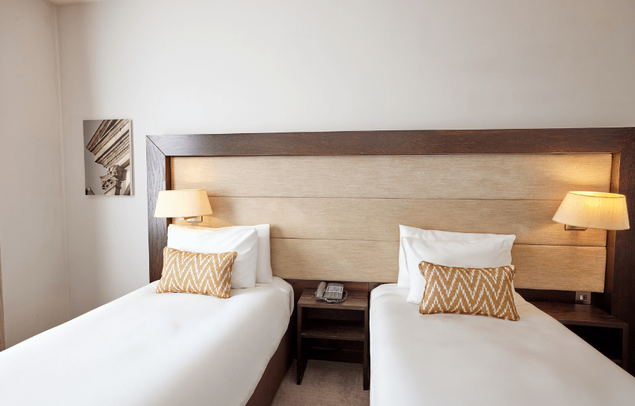 Close up of twin beds