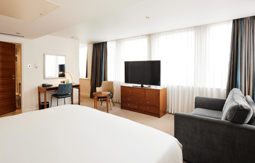 King bed, sofa, TV and desk