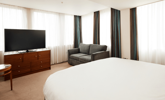 King bed, TV and sofa