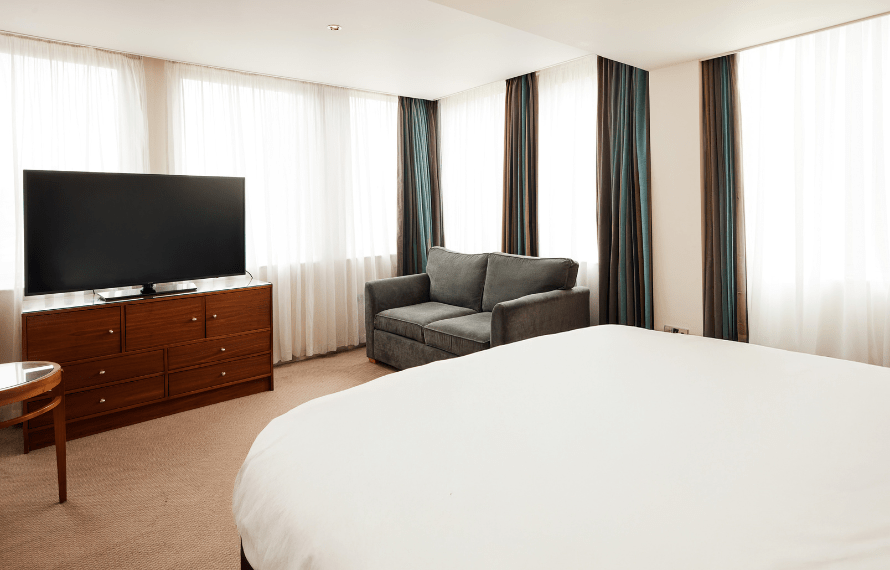 King bed, TV and sofa