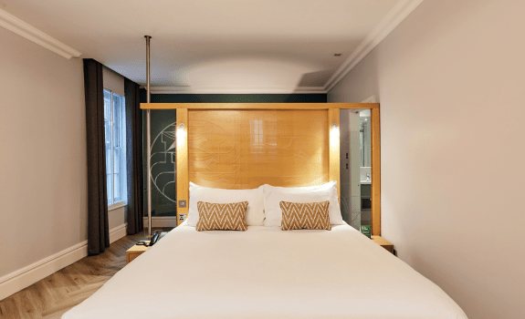 Close up view of bed in apartment bedroom