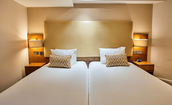 Close-up of twin beds