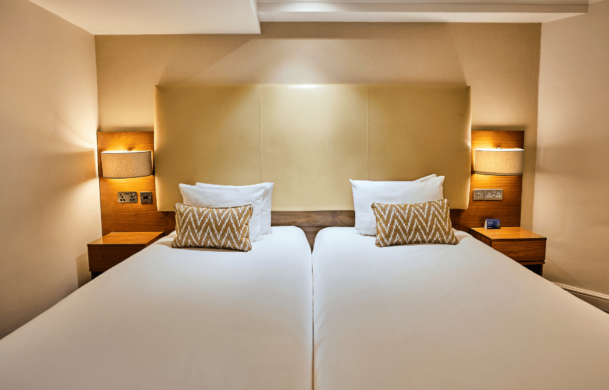 Close-up of twin beds