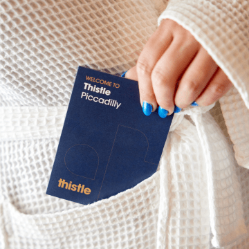 Thistle key card in robe pocket