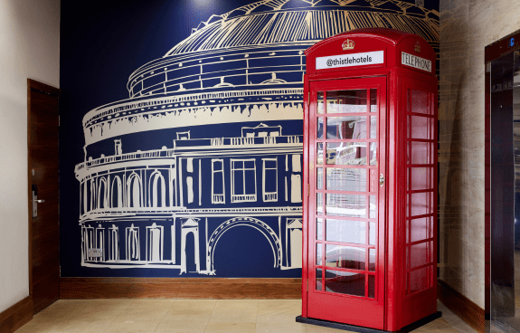Telephone box in hotel lobby